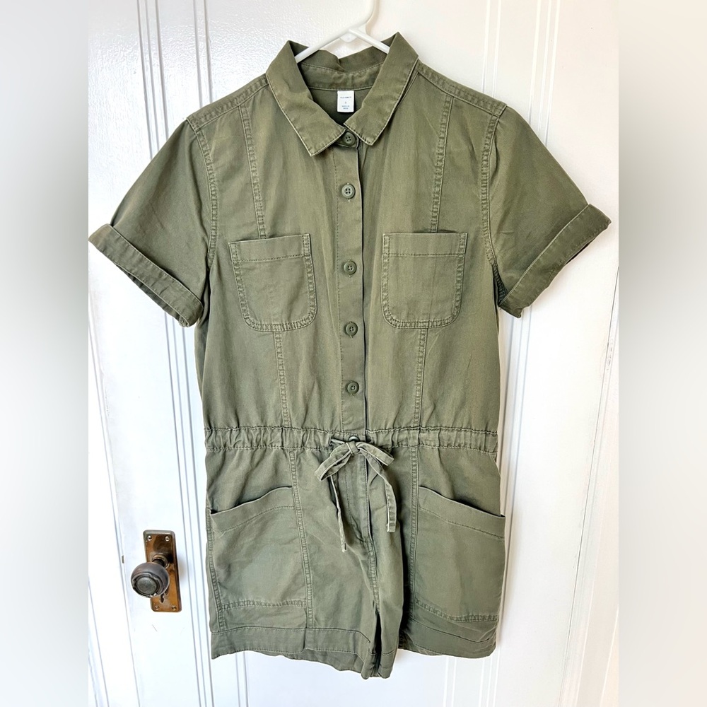 Old Navy Olive Button-Up Short Romper Jumpsuit